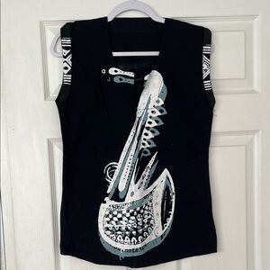 African Print Handmade Black Graphic Women Top